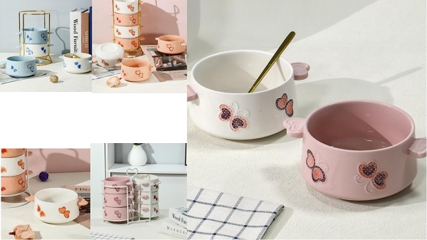 Série de bols en céramique « Danse des papillons de l'innocence enfantine » : protéger la chaleur de chaque repas avec un design adorable
